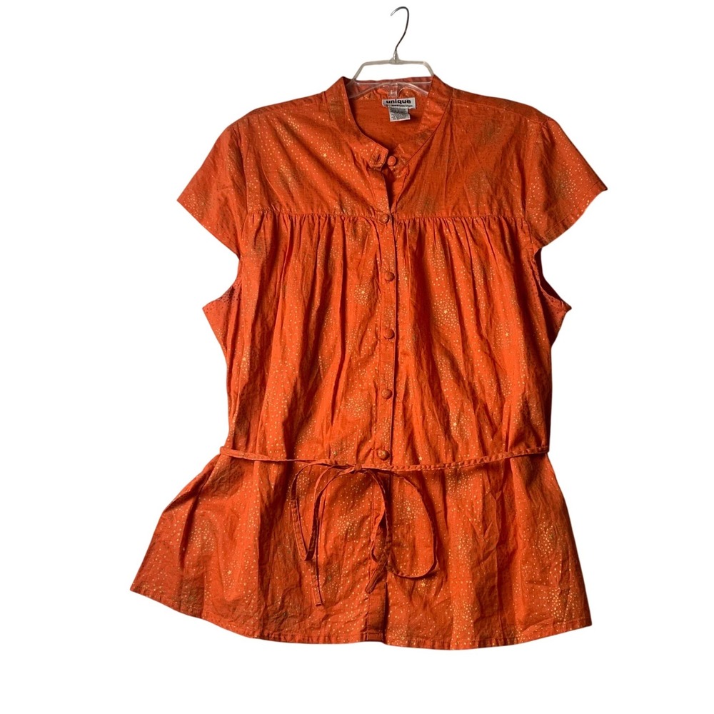 Unique Spectrum Women Orange Gold Star Print Peplum Blouse Plus 22/24W Cotton